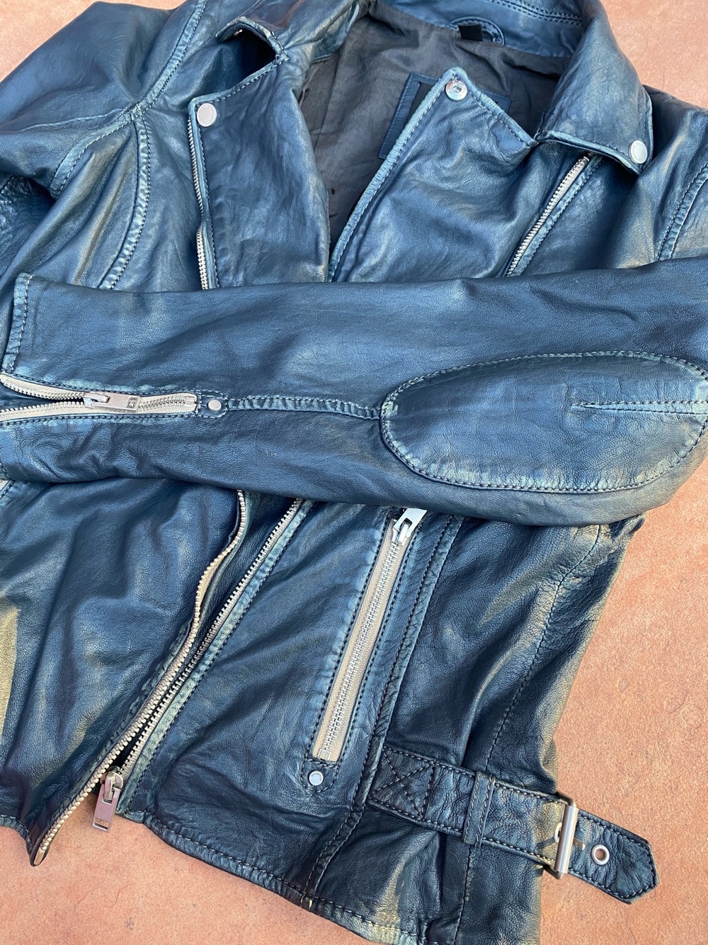 Mauritius Blue Black Leather Moto Jacket Sofia 4RF - Picture 3 of 16